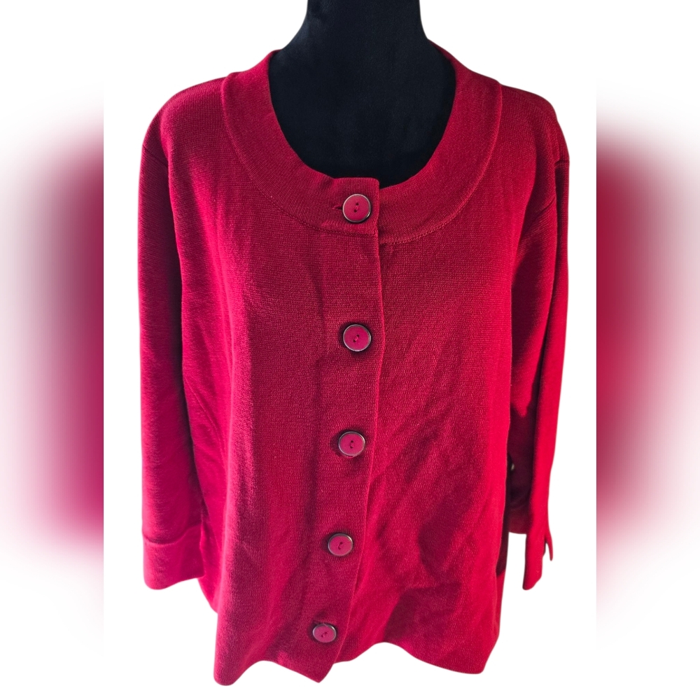 Rafaella 3X Red Cotton Cardigan
